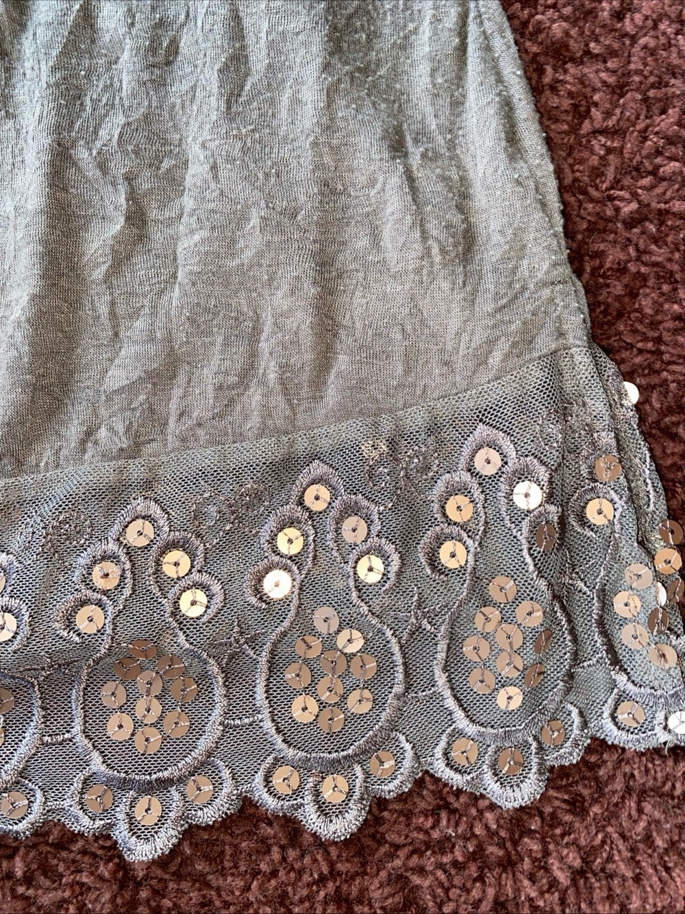 Y2K Weavers Camisole Tank Top Sz S Lace Sequin Crinkle Brown Boho Fairy Grunge - Picture 4 of 9